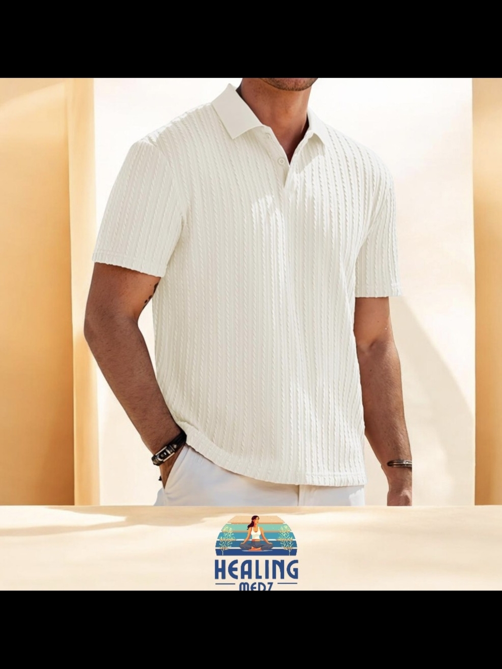 Mens Casual Polo Shirt Summer Short Sleeve Vacation Button Beach Knit Shirt